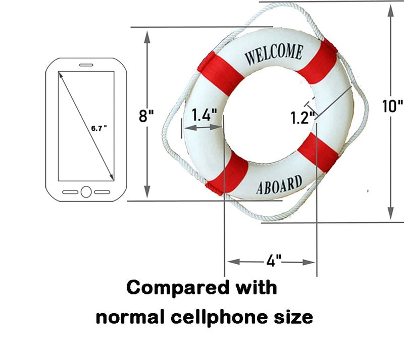 MorroMorn Lifebuoy Wall Hanging Decor - Welcome Aboard Mediterranean Style Home Decoration (Red, 8") - Image 5
